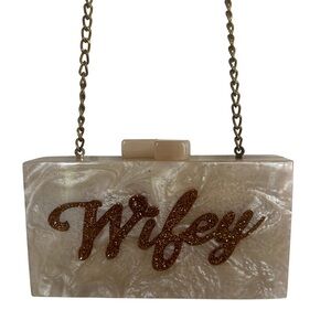 Lulu Acrylic “Wifey” Clutch Bag with Gold Chain – Bridal Wedding Bachelorette